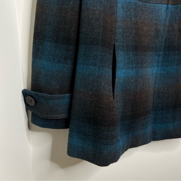 Neu Look Plaid Wool Blend Pea Coat Size 10 UK Size 38 EU Italian Fabric - Picture 4 of 15